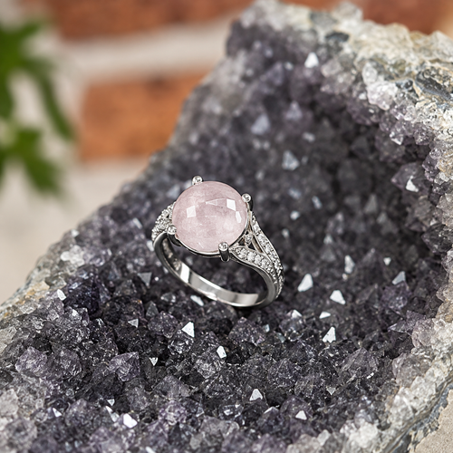 Pembe quartz taşı ayarlanabilir yüzük